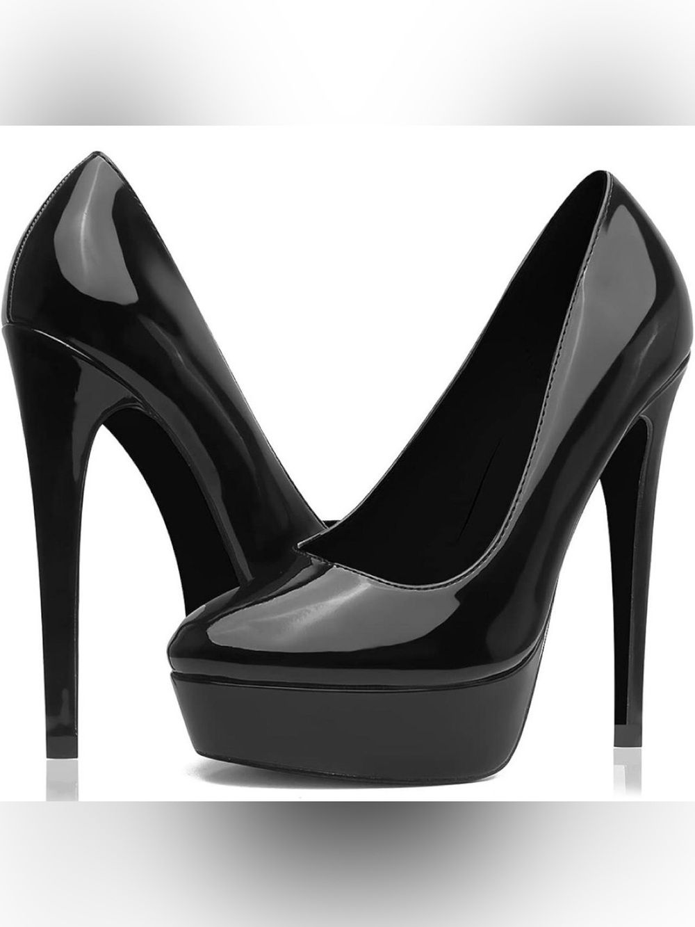 Elisabet Tang Black Patent Platform Pointed-Toe Stiletto Pumps